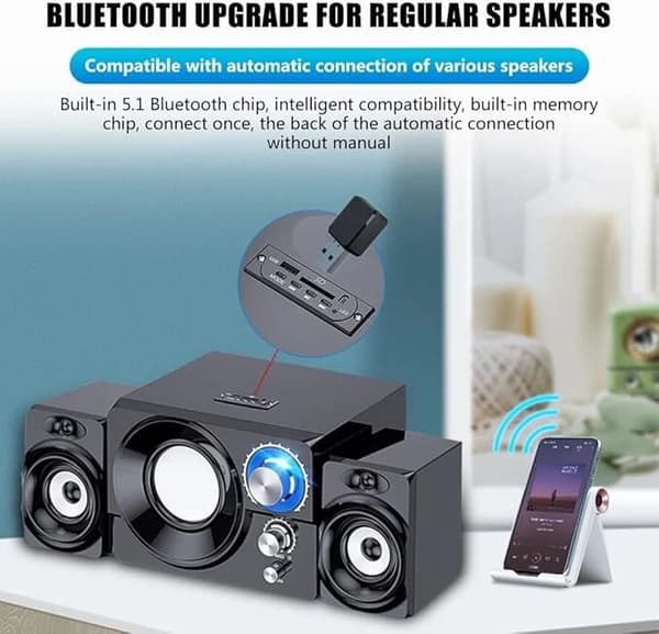 Bluetooth USB-adapter med Bluetooth 5.1-mottagare och 3,5 mm ljudkabel.