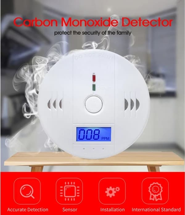 Kolmonoxiddetektor digitalt kit (2 stycken), vit, 10x10x4 cm, elektrokemisk sensor.