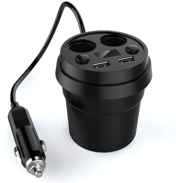 12V Adapter - USB Biloplader - Bilkopholder Splitter - Sort - Interiørtilbehør