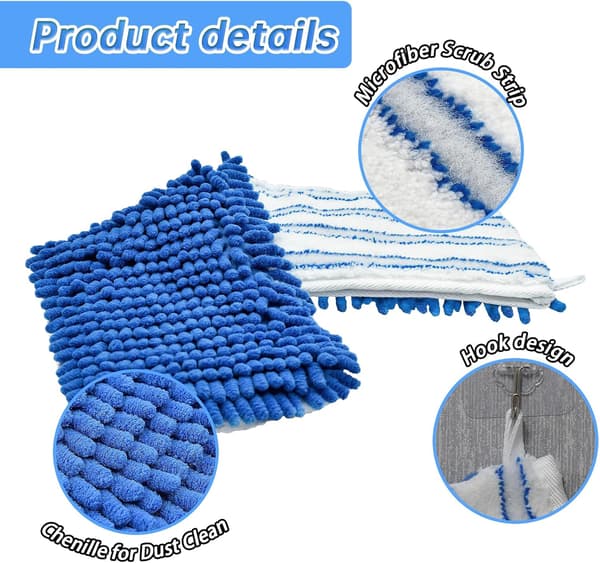 4-pack dubbelverkande mopphuvuden - mikrofiber och chenille för golvrengöring