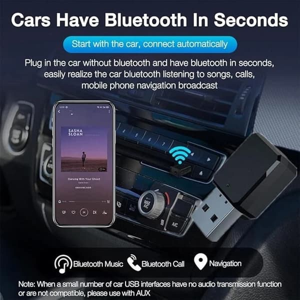 Bluetooth USB-adapter med Bluetooth 5.1-mottagare och 3,5 mm ljudkabel.