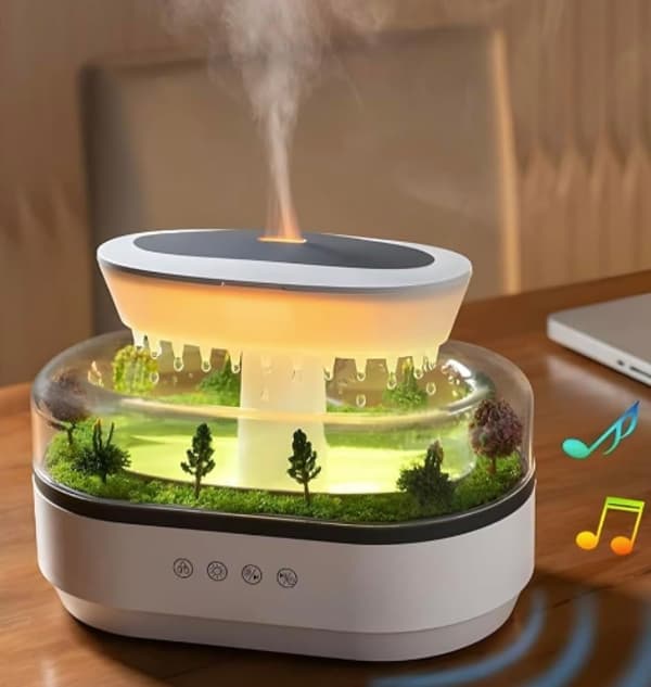 Landskabs Aroma Diffuser, Farverig Atmosfære, Hjem Soveværelse Regndråbe Aroma Diffuser Luftfugter - Hvid
