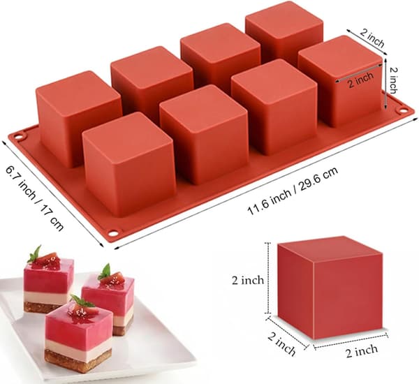 Terningkage silikoneform, kagebageform, fransk dessertform, velegnet til chokolade, gelé, isterninger, 8 huller