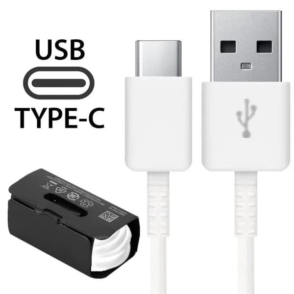 Universal opladningskabel med USB-C og USB-A 3A, sort og hvid.