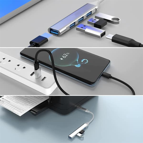 4-portars USB-C-hub och datasplitter i aluminiumlegering (silver)