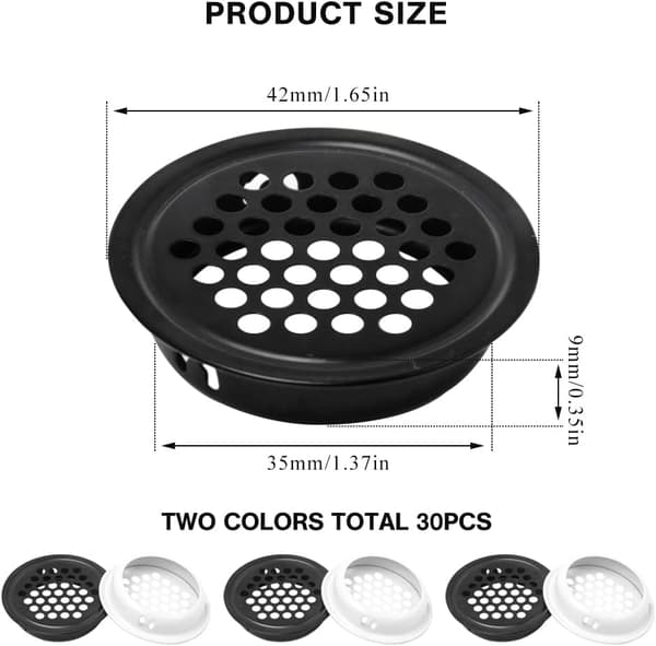 35 mm ventilationsrist, 30 stk., sort og hvid garderobe i rustfrit stål