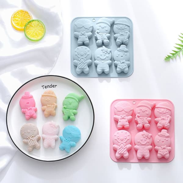 2-pack med 6 olika former av pepparkaksgubbe-isbitsformar, silikon