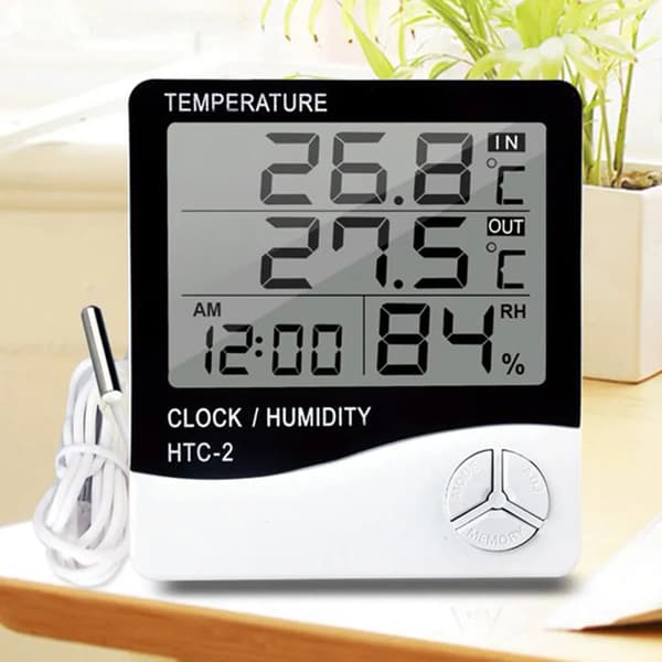 Digital termometer och hygrometer med sensor, inomhusklocka, termometer- och hygrometerfunktioner, temperaturmätning