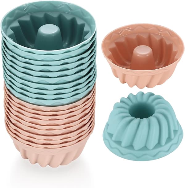 20 Mini Bundt-formede Silikonebageforme, Små Bageforme, Muffinsforme, Genanvendelige, 6,5 cm Diameter, 2,8 cm Højde.