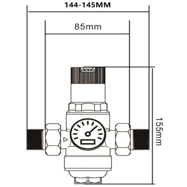 Vandtryksreducerende ventil, DN20 3/4 tommer messing trykregulator, justerbar trykregulator med trykmåler.