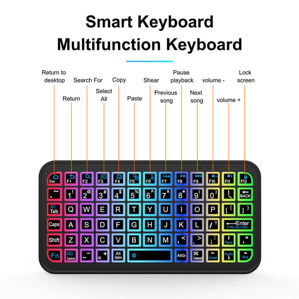 Mini trådløst tastatur Bluetooth-telefoner tablets farvebaggrundsbelysning