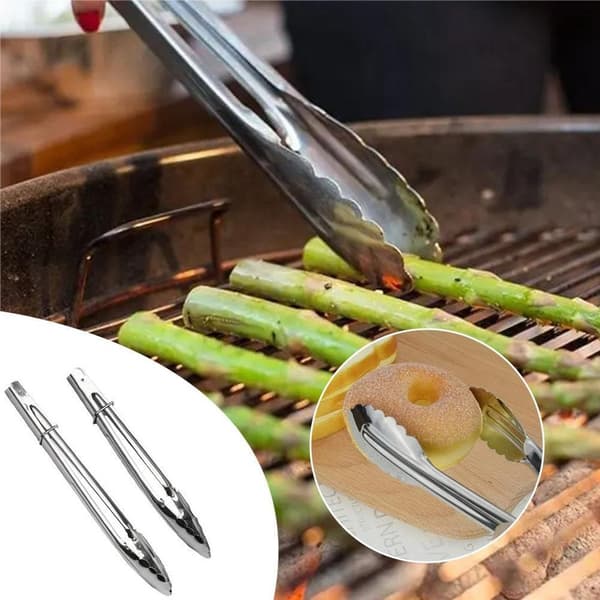2 stk. køkkentang i rustfrit stål til servering af mad, grill, multifunktionel madlavningstang