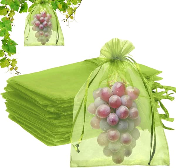 100 Fruktskyddspåsar 20x30cm Grönt Nätöverdrag Dragsko Nät Växt Trädgård