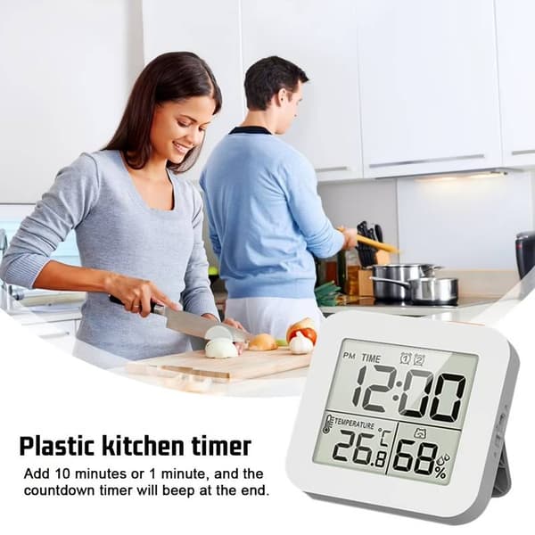 Digital timer duschklocka med alarm, badrum kök väggklocka, vit