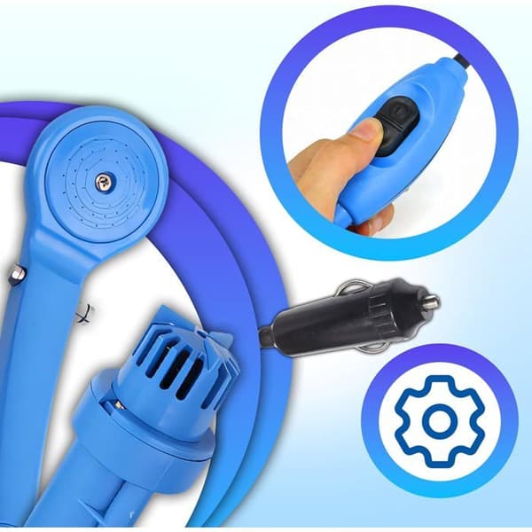 Bärbar campingdusch med vattenpump - bilkontakt.