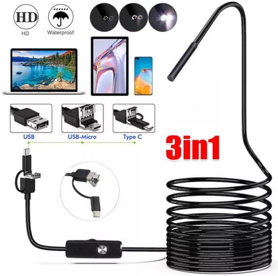 Endoskop - 2m kabel - 5.5mm interface - 6 LED lys - Vandtæt - Endoskopkamera - Til Android systemer
