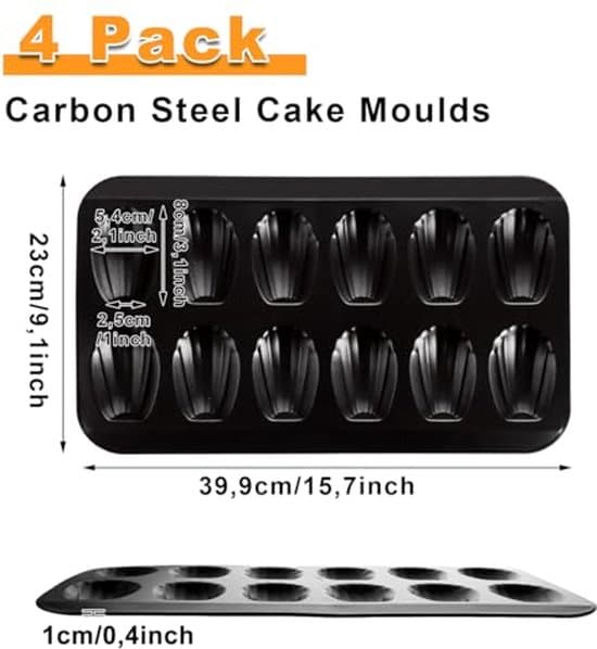 Madeleine kage bageform - 4-delt sæt - 40 x 22,5 x 1,8 cm