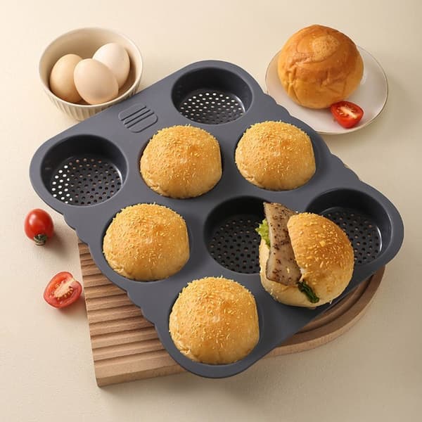 Silikone brødform Non-stick bageplade Genanvendelig hamburgerbolleform Hjem-4 hulrum