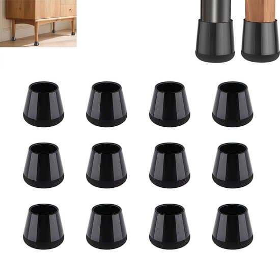 12-pack svarta 2,8x2,75 cm silikonstolbensskydd