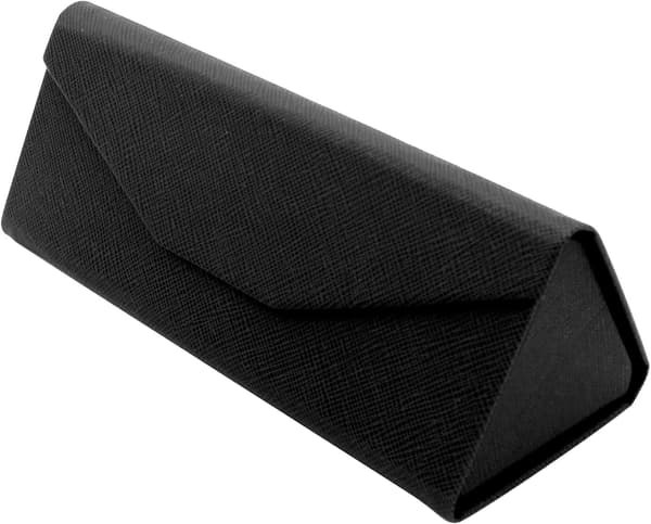 Vikbart solglasögonfodral, styv triangelbox med magnetisk stängning och innerfoder, unisex.