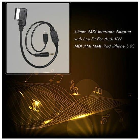 3,5 mm AUX-interfaceadapter til Audi, Volkswagen, MDI, AMI, iPad og iPhone 5/6S, med kabelforbindelse.