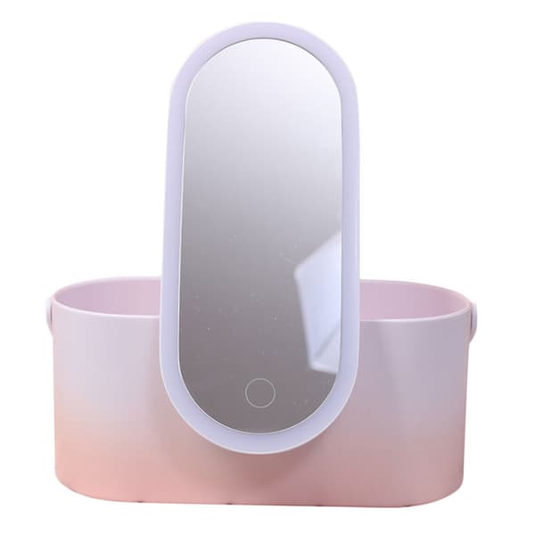 2 lyserøde ABS LED makeup spejl rejse desktop kosmetikholder