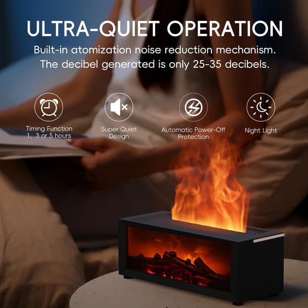 Æterisk Olie Diffuser, 7 Farver Pejs Flamme Aromaterapi Diffuser, 150 ml Ultralyd Luftfugter, Duftende Aroma Diffuser m/ Fjernbetjening & Timer
