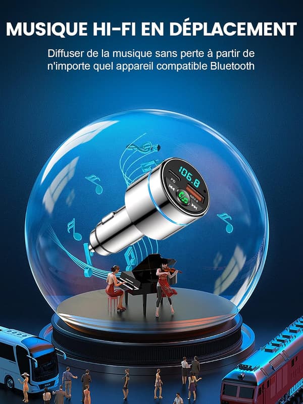 Bluetooth-sender, biloplader i metal med Bluetooth, hurtig biloplader med støjreduktionsfunktion
