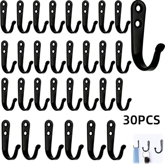 Svarta 30-pack metallväggkrokar 3x4,5 cm