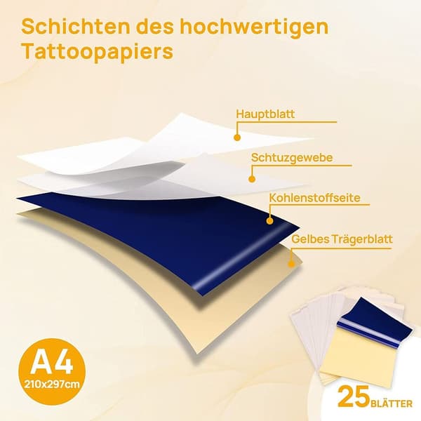 Tatuering överföringspapper - 25 ark A4 karbonpapper, stencilpapper, masterpapper, termiskt stencilpapper med pro-bläck