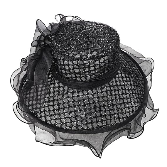 Elegant bryllupshat til kvinder med bred skygge og solbeskyttelse (sort)