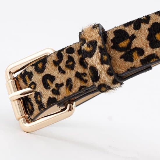 Damebælte - Leopardprint - Tøjtilbehør - Holdbart PU-materiale - 105 x 2,3 cm - Brun