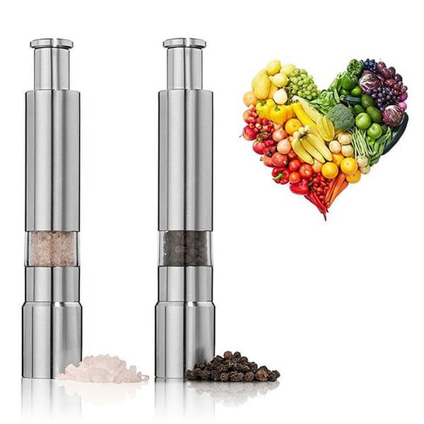 Manuell tumtrycks-kvarn i rostfritt stål för salt, kryddor, sås och peppar, 2-pack