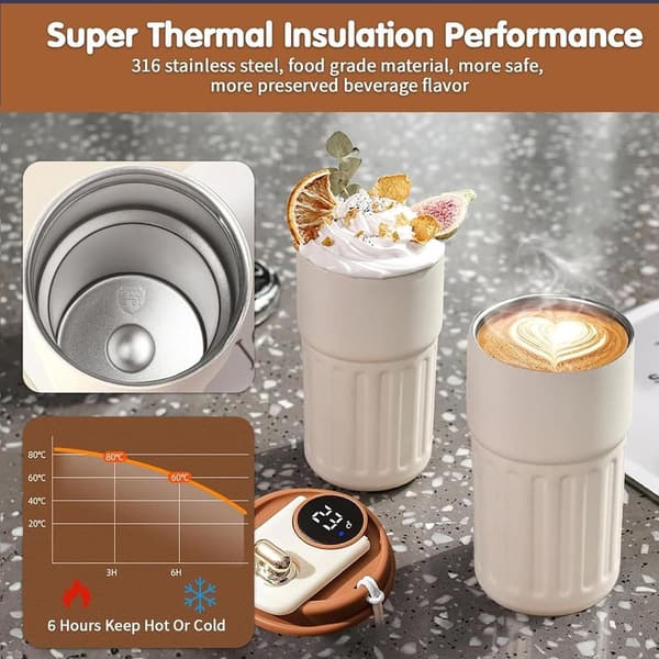 Termosmugg, rese-termosmugg med digital display, 410ml, brun