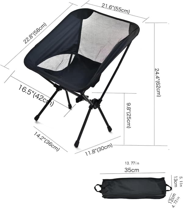 Åndbar Sammenklappelig Udendørs Camping- og Grillstol (Sort)