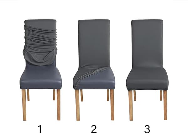 Basis serie 6-delt elastisk spisebordsstolebetræk sæt, sort, vandtæt PU-læder.