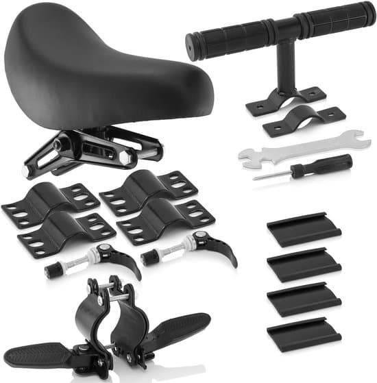 Barncykelsits bakmonterad med pedaler styre ergonomisk svart