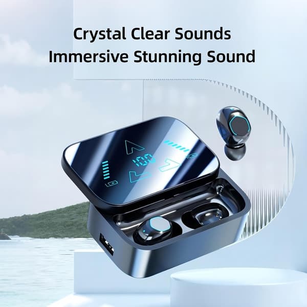 Trådløse hvide in-ear hovedtelefoner med digitalt display, sort
