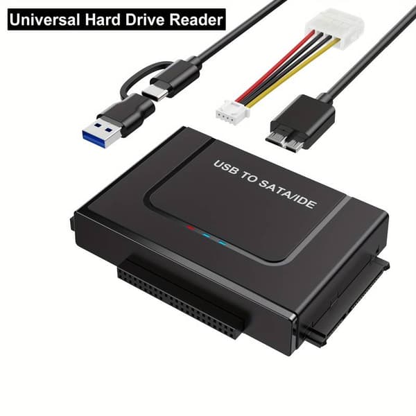 USB 3.0 till IDE SATA-adapter, USB Typ C hårddiskläsare Extern hårddiskadapter för 2,5/3,5 tums IDE SATA HDD SSD, 12V/2A strömadapter ingår