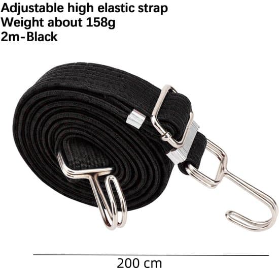 2-pak elastisk reb - med krog og metalspænde - 200 cm - sort