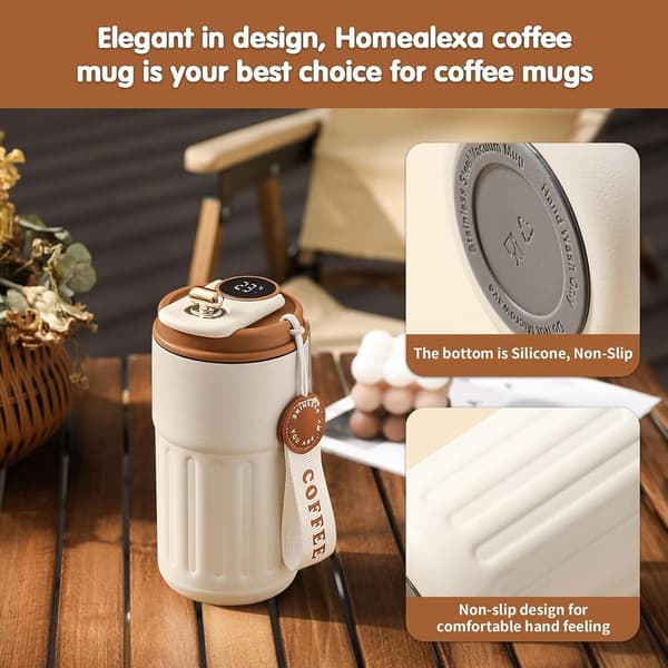 Termosmugg, rese-termosmugg med digital display, 410ml, brun