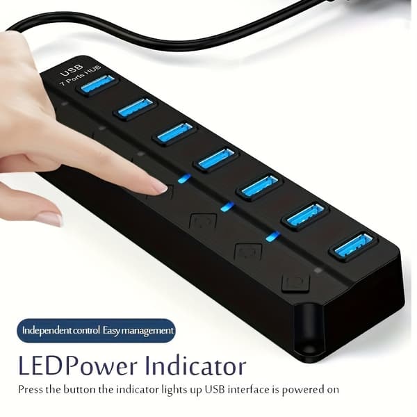 Forbedr dine USB-forbindelser med denne 7-ports USB 3.0 HUB-splitter - inkluderer LED-strømindikator