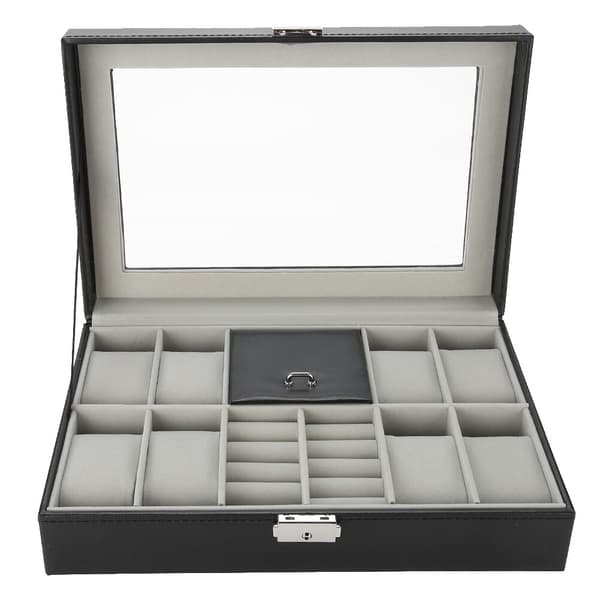 PU Læder Ur Opbevaringsboks Smykke Display Boks Holder Organizer 16 Gitre