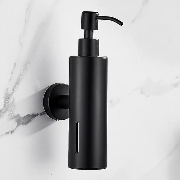 Mat sort vægmonteret flydende sæbedispenser i rustfrit stål (200 ml), genopfyldelig håndsæbepumpeholder til badeværelset
