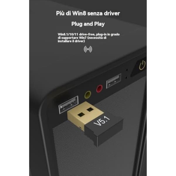 Adapter stöder Bluetooth 5.1 och USB; för datorer/laptops, Windows 11/10/8.1/7/Linux (5.1).