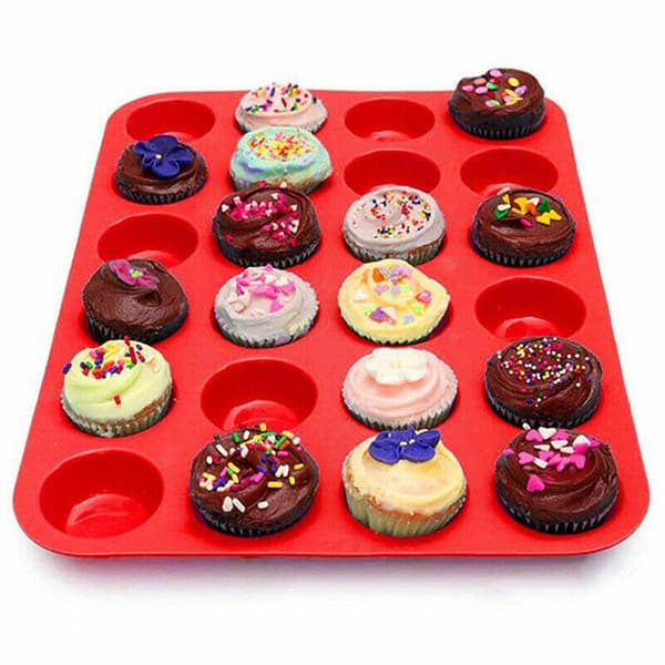 4 stk. 24-hulrums bageplade silikoneform mini cupcake cookie bageform muffinform
