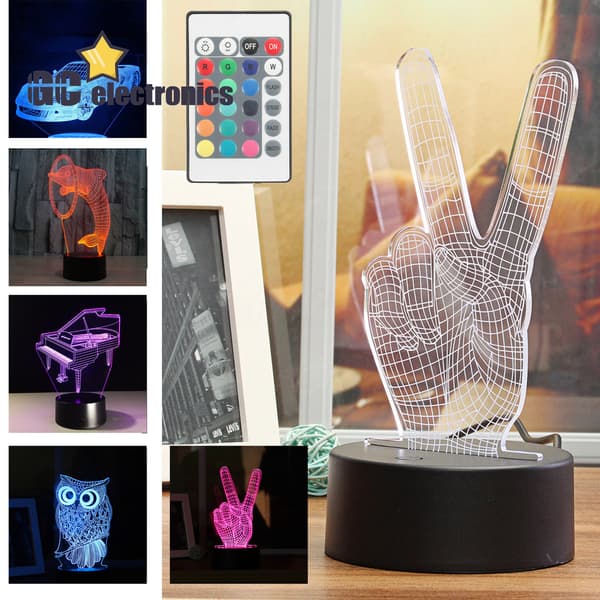 3D LED Natlys Base USB Touch 7-farveskiftende Panel Fjernbetjening