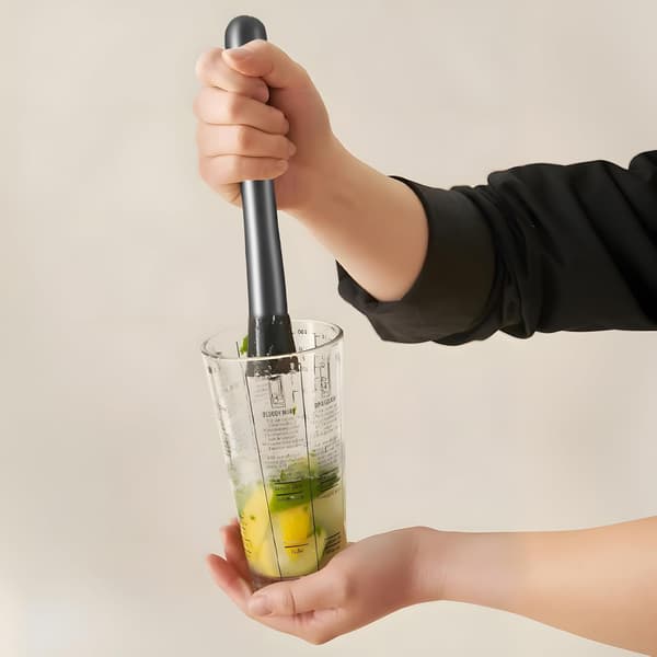 8-tommer cocktailmuddler og røreske i rustfrit stål, til mojitos og frugtdrikke (sort).