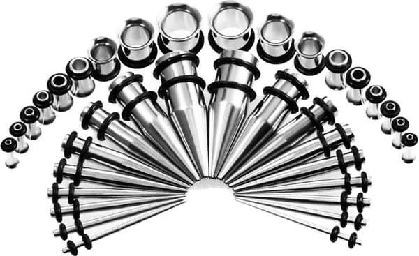 Set med öronexpansionsstavar, SS, 36 delar, 1,6 mm-10 mm öronpiercing