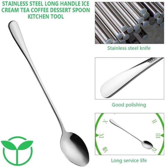 6 lange skeer til iste, røreskeer i rustfrit stål til kaffe - lange flødedessertskeer